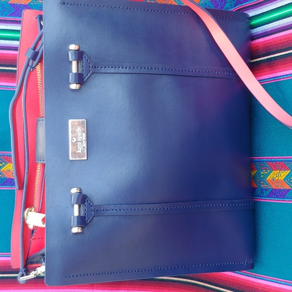 Kate Spade Navy Blue and Hot Pink Leather Arbour Hill Elodie Shoulder Tote - Picture 10 of 17